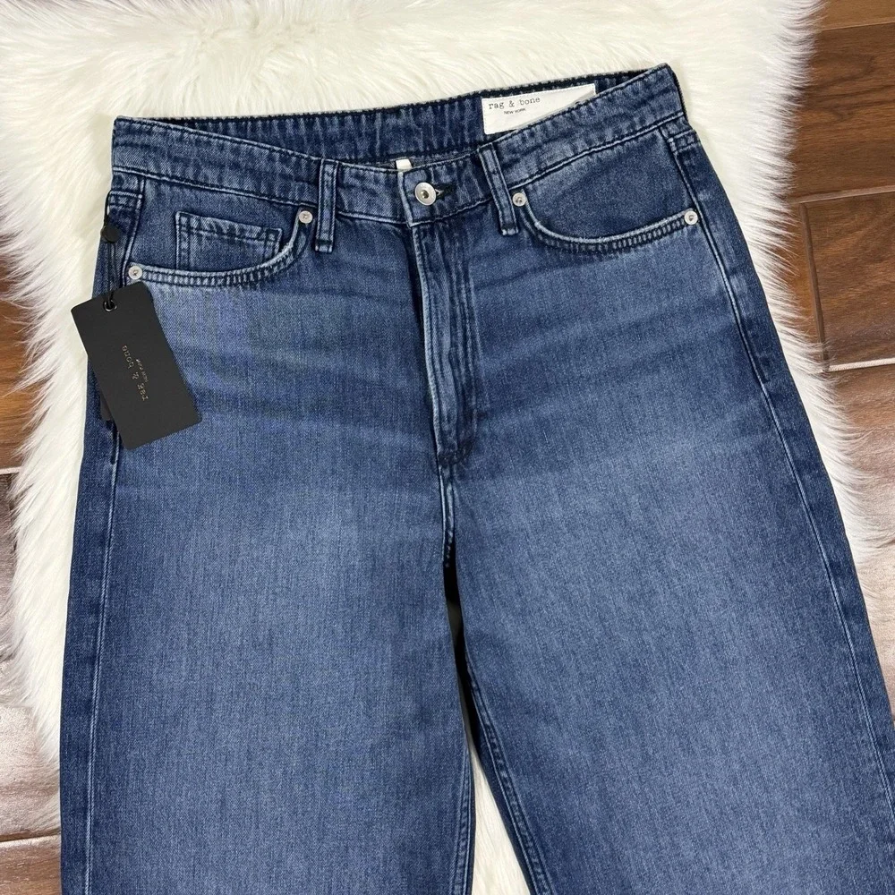 Rag & Bone Women's Size 28 Logan Mid Rise Wide‎ Leg Denim Jeans in Charlock